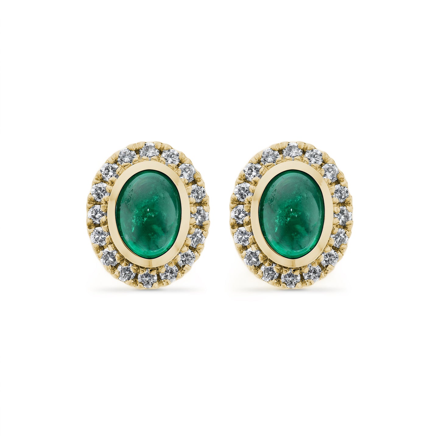 Emerald and Diamonds Cluster Stud Earrings in 18ct Yellow Gold