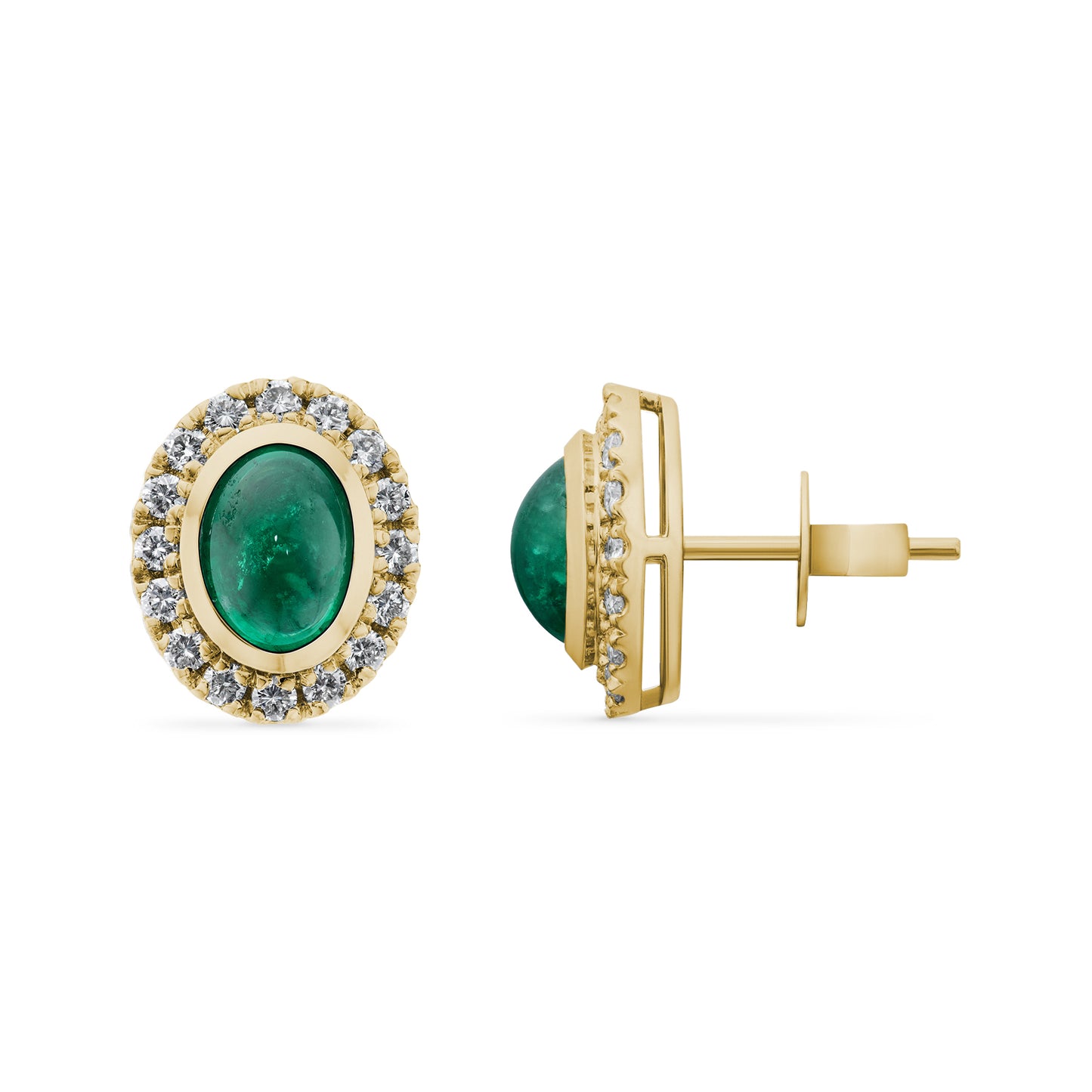 Emerald and Diamonds Cluster Stud Earrings in 18ct Yellow Gold