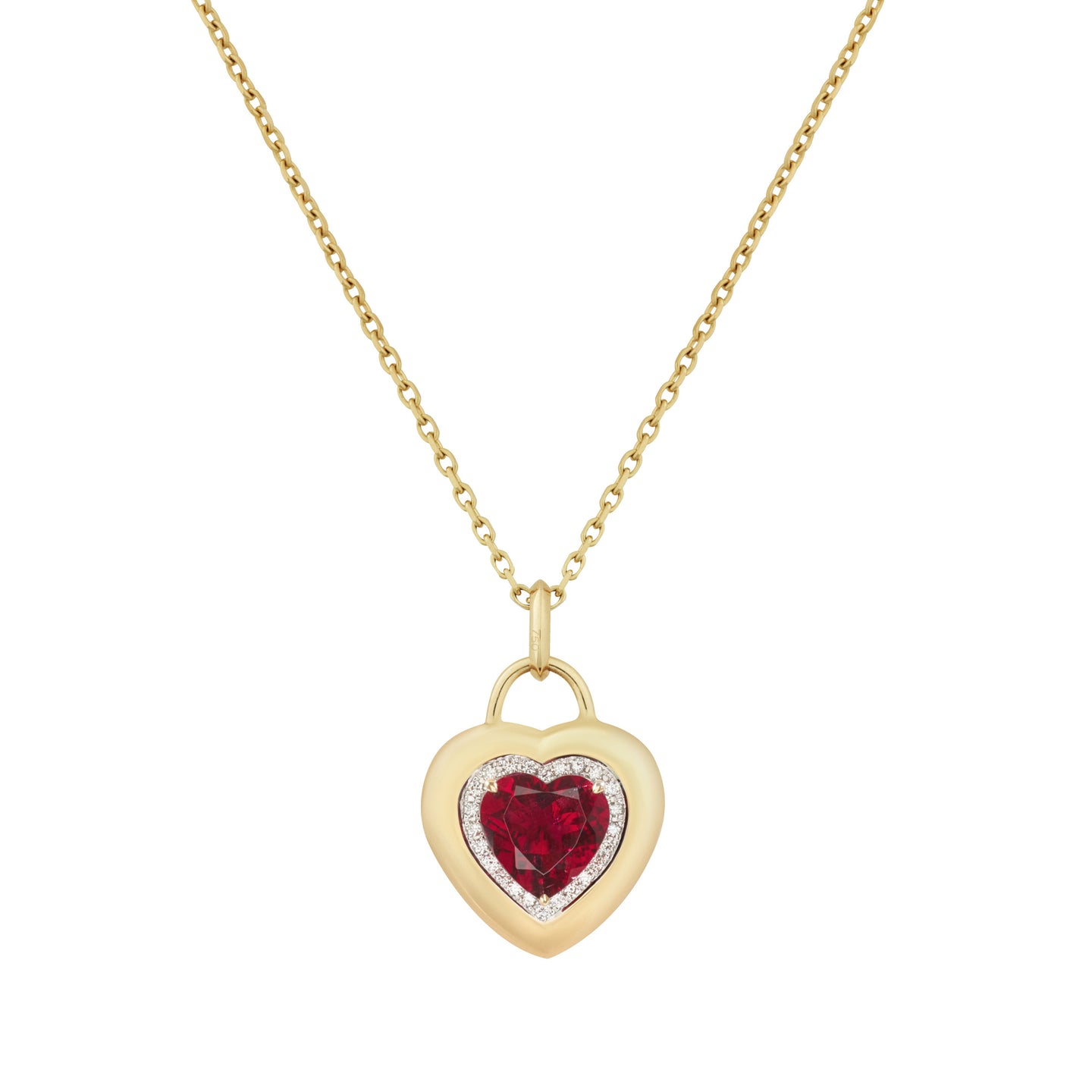 Padlock Heart Pendant in 18ct Yellow Gold with Rubelite & Diamonds