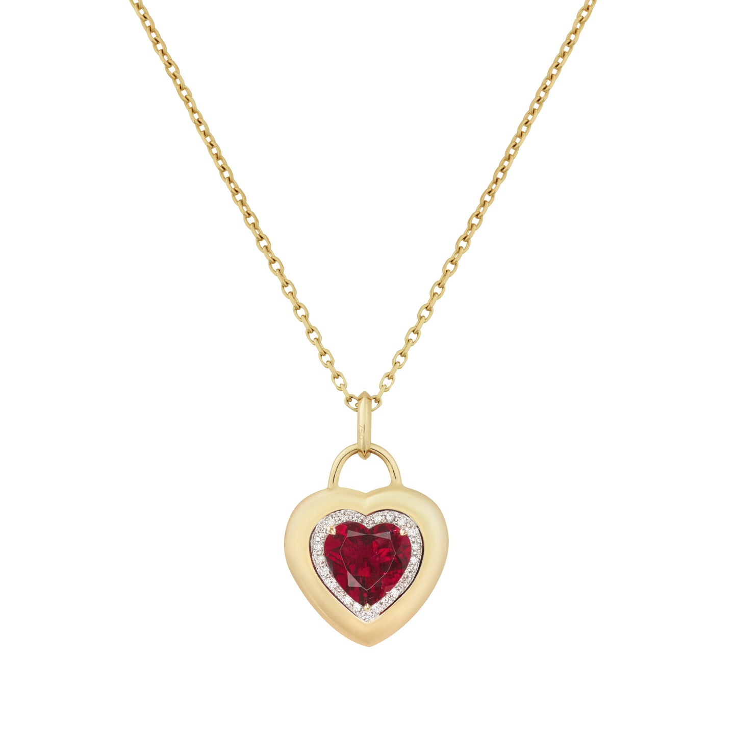 Padlock Heart Pendant in 18ct Yellow Gold with Rubelite & Diamonds