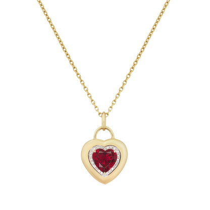 Padlock Heart Pendant in 18ct Yellow Gold with Rubelite & Diamonds