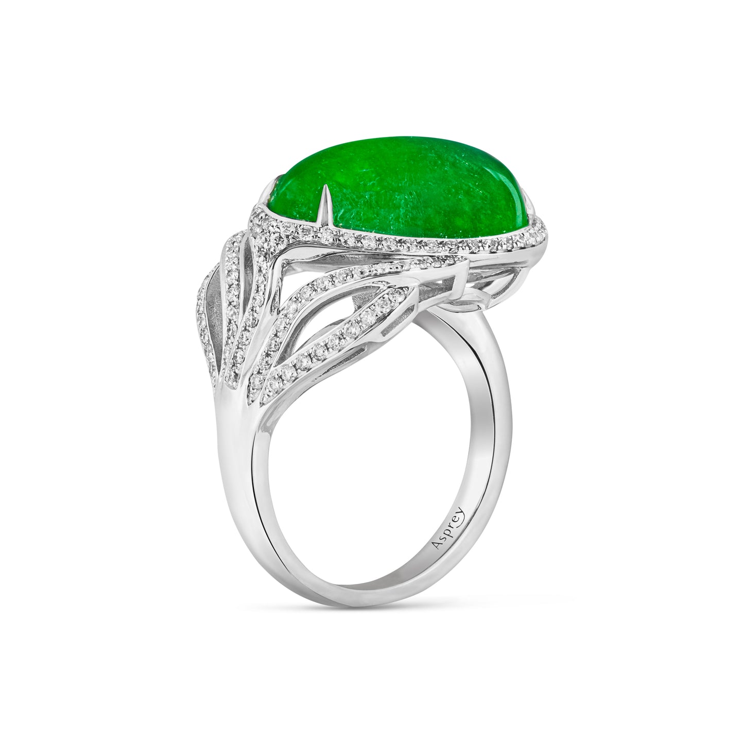 Imperial Jadeite “Eye” Ring in 18ct White Gold with Diamonds
