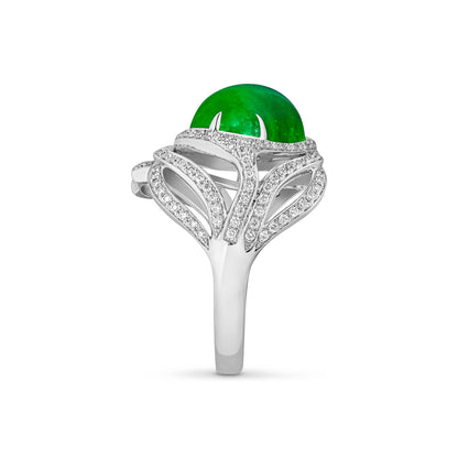 Imperial Jadeite “Eye” Ring in 18ct White Gold with Diamonds