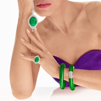 Imperial Jadeite Ring in 18ct White Gold with Diamonds