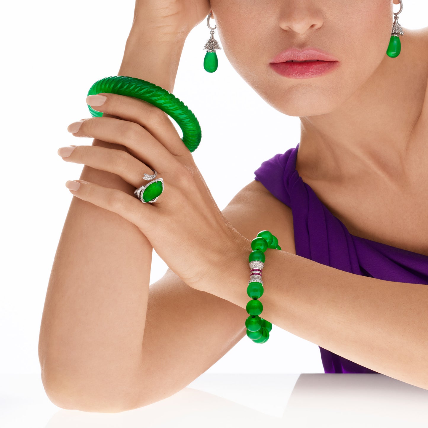 Imperial Jadeite Drop Earrings in 18ct White Gold with Diamonds