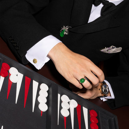 Green Imperial Jadeite Cabochon Ring with Diamonds in 18ct White Gold