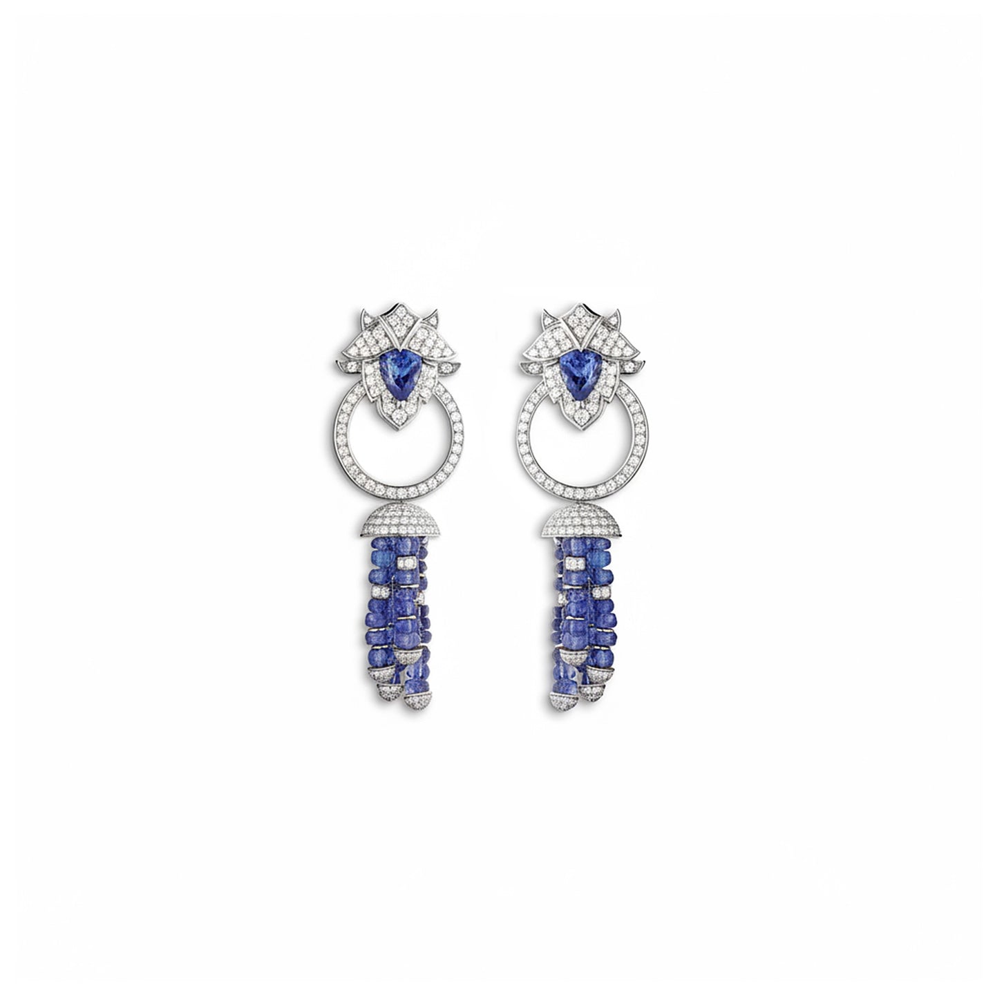 Lotus Earrings in Platinum with Tanzanite & Diamonds