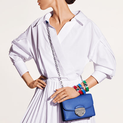 Bond Street Narrow Button Cuff in Pebble Grain Leather with Palladium Finish