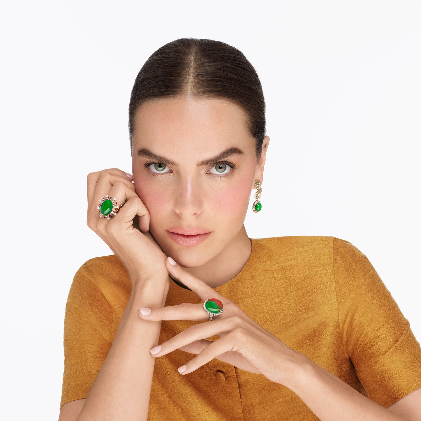 Imperial Jadeite Forget-Me-Not Earrings in 18ct Yellow Gold with Pavé Diamonds