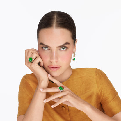 Imperial Jadeite Forget-Me-Not Earrings in 18ct Yellow Gold with Pavé Diamonds