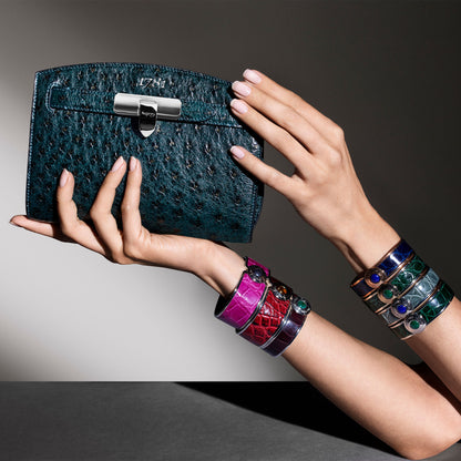 Bond Street Narrow Button Cuff in Crocodile with Palladium Finish