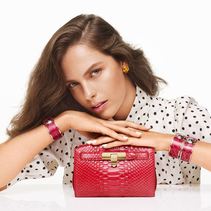 Bond Street Wide Button Cuff in Crocodile with Palladium Finish