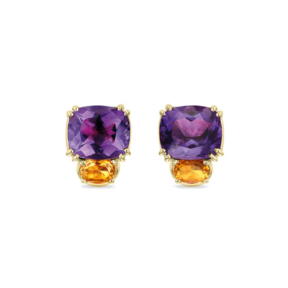 Maxi Chaos Earrings in 18ct Yellow Gold with Amethyst and Citrine