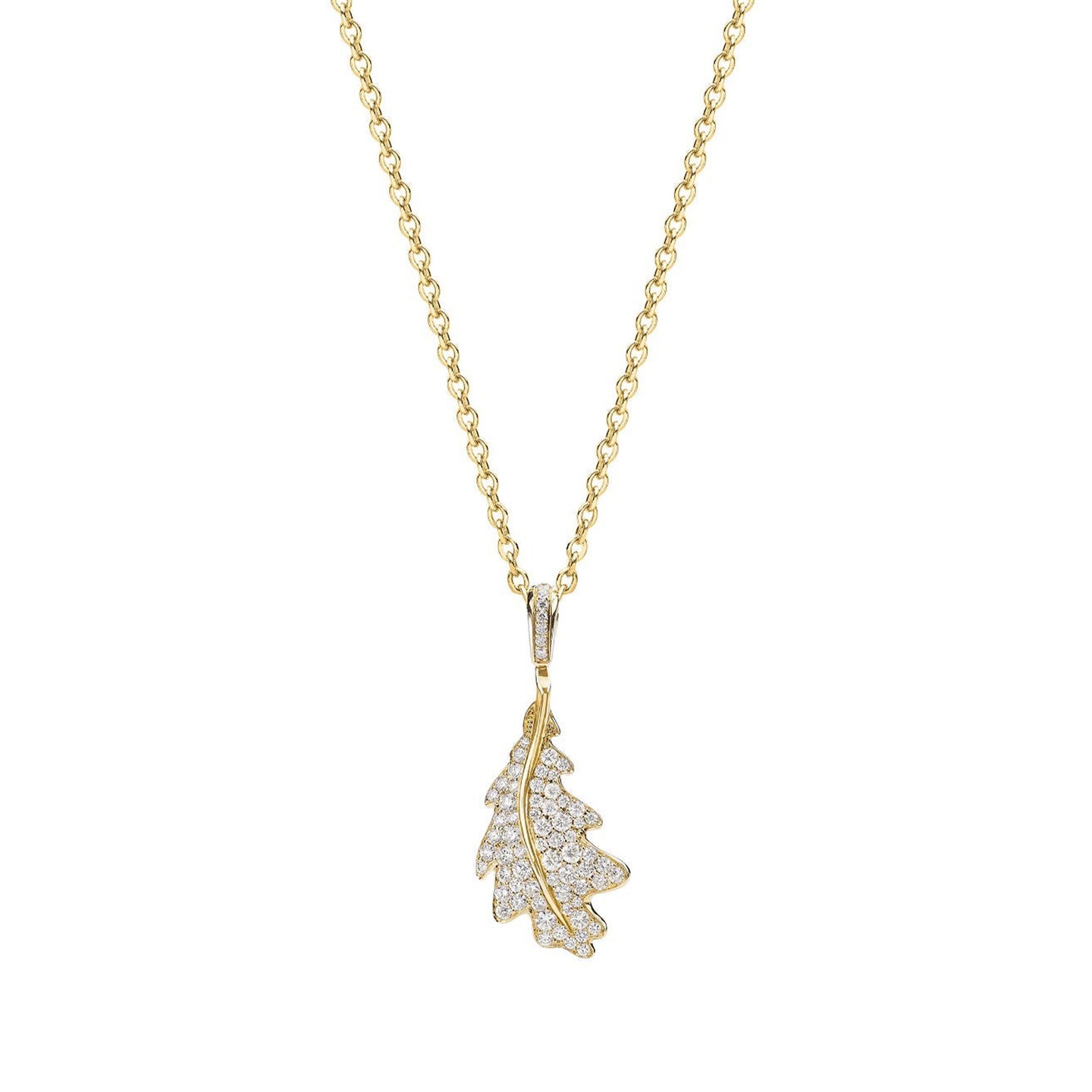 Woodland Single Oak Leaf Pendant in 18ct Yellow Gold with Diamonds
