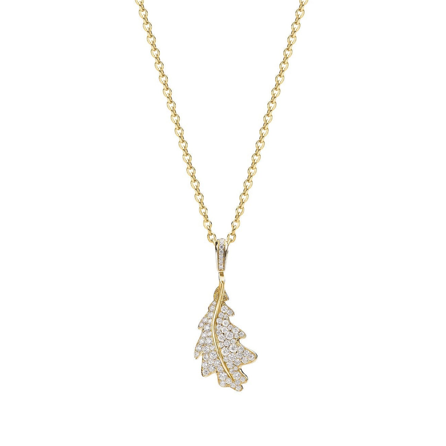 Woodland Single Oak Leaf Pendant in 18ct Yellow Gold with Diamonds