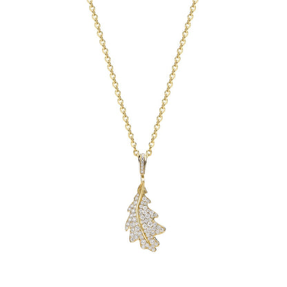 Woodland Single Oak Leaf Pendant in 18ct Yellow Gold with Diamonds