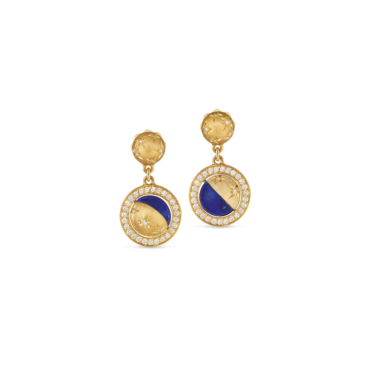 Cosmic Orbit Earrings in 18ct Yellow Gold with Lapis and Diamonds