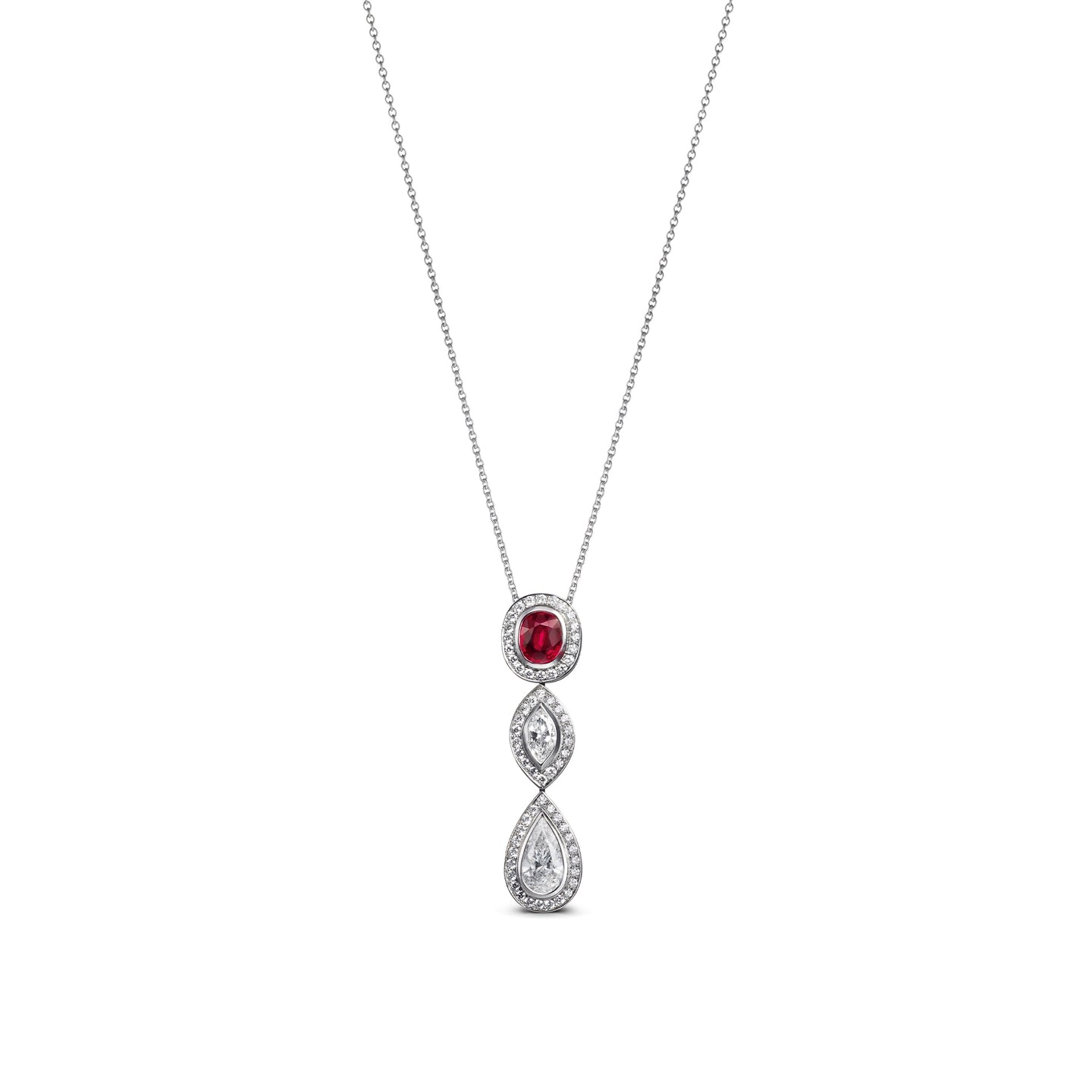 Oval-cut Ruby Pendant in Platinum with Diamonds
