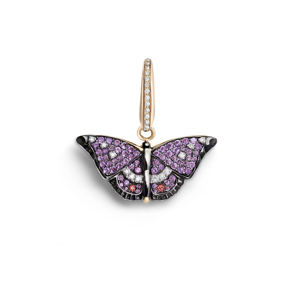 Woodland Butterfly Charm in 18ct Yellow Gold with Amethysts