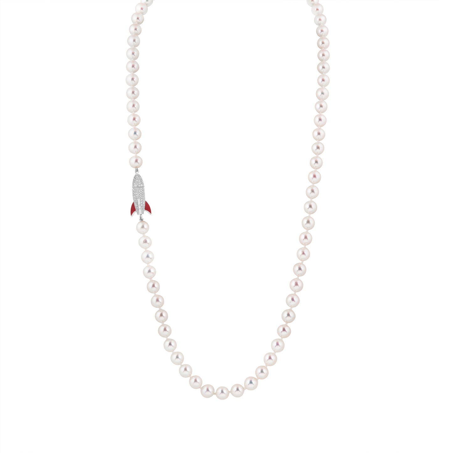 Rocket Pearl Necklace in 18ct White Gold with Diamonds