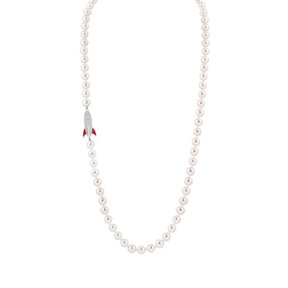 Rocket Pearl Necklace in 18ct White Gold with Diamonds