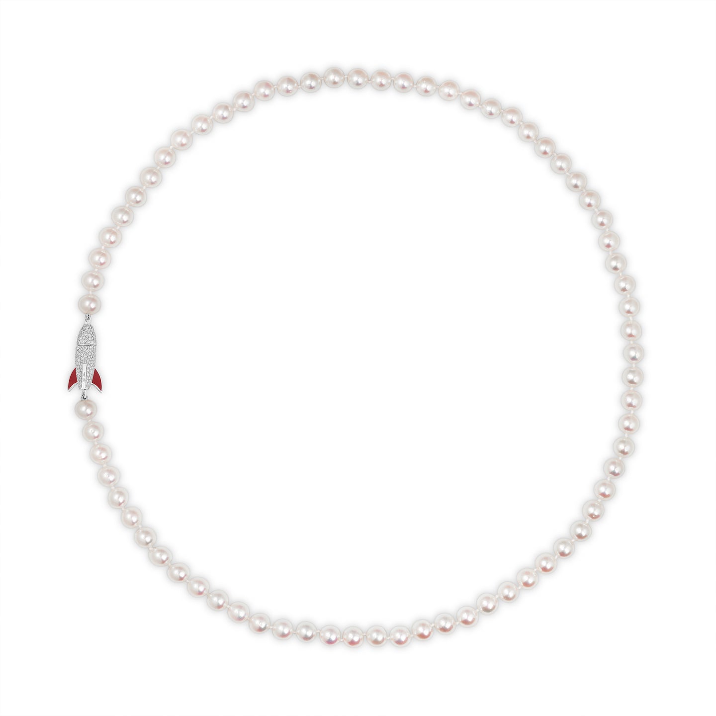 Rocket Pearl Necklace in 18ct White Gold with Diamonds