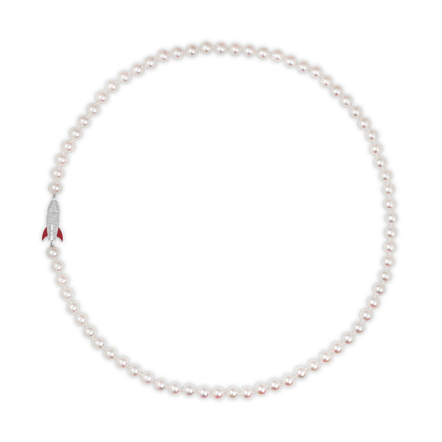 Rocket Pearl Necklace in 18ct White Gold with Diamonds