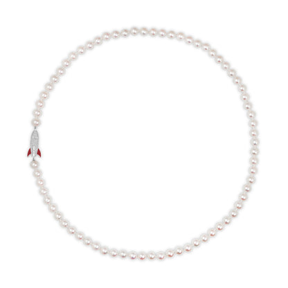 Rocket Pearl Necklace in 18ct White Gold with Diamonds