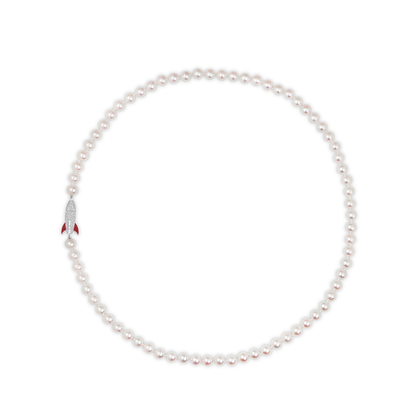 Rocket Pearl Necklace in 18ct White Gold with Diamonds