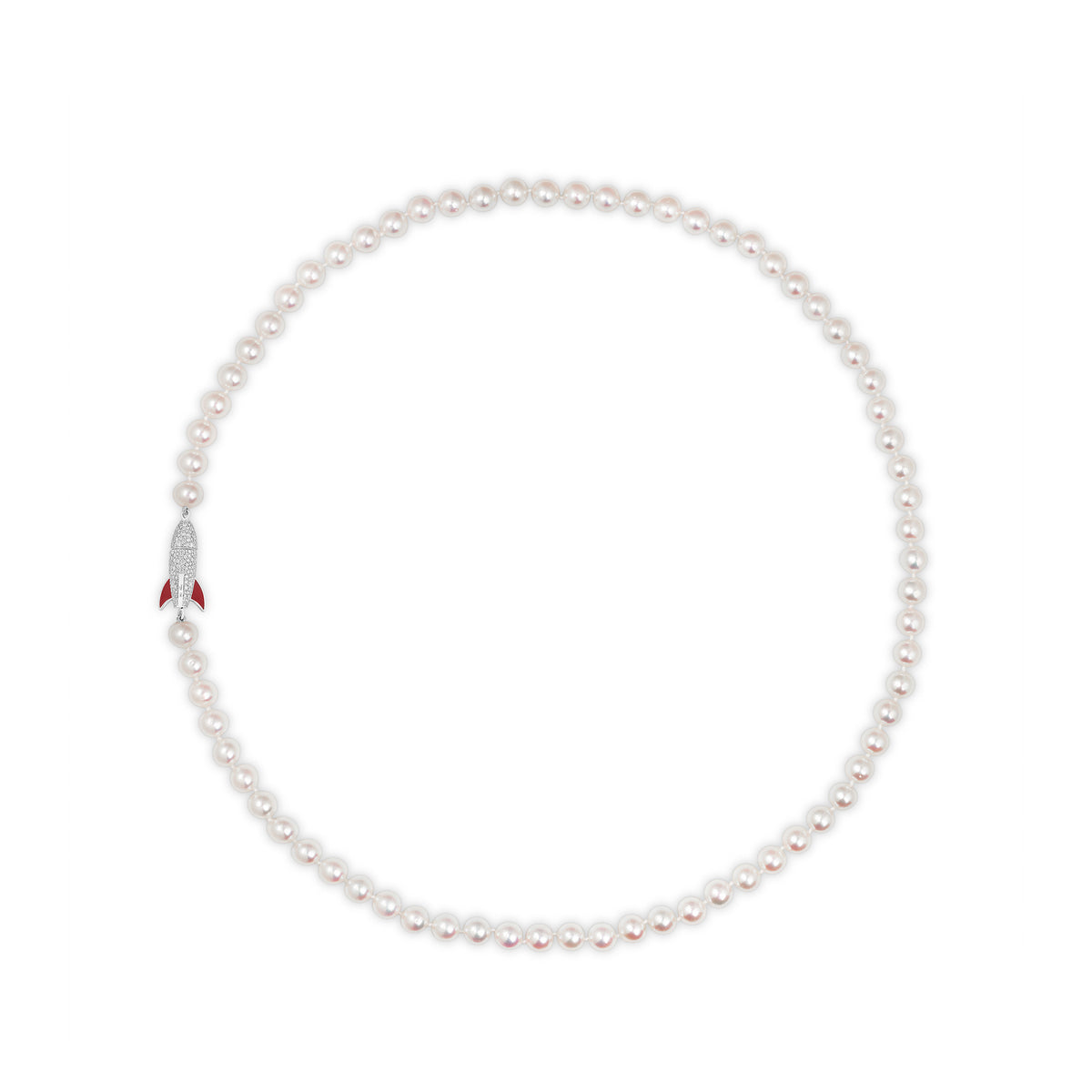 Rocket Pearl Necklace in 18ct White Gold with Diamonds