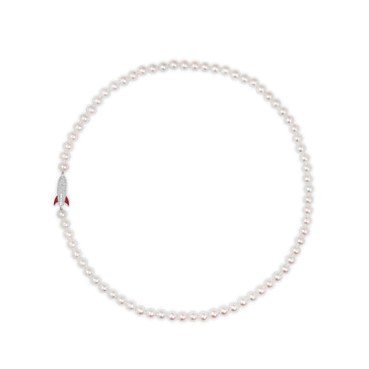 Rocket Pearl Necklace in 18ct White Gold with Diamonds