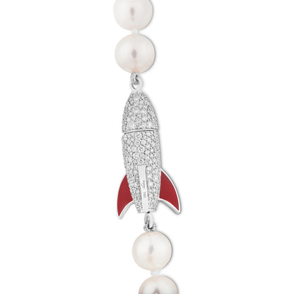 Rocket Pearl Necklace in 18ct White Gold with Diamonds
