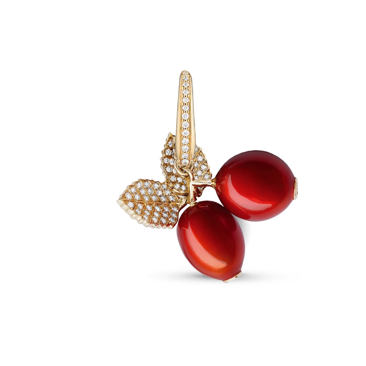 Woodland Rosehip Charm in Enamelled 18ct Yellow Gold with Diamonds