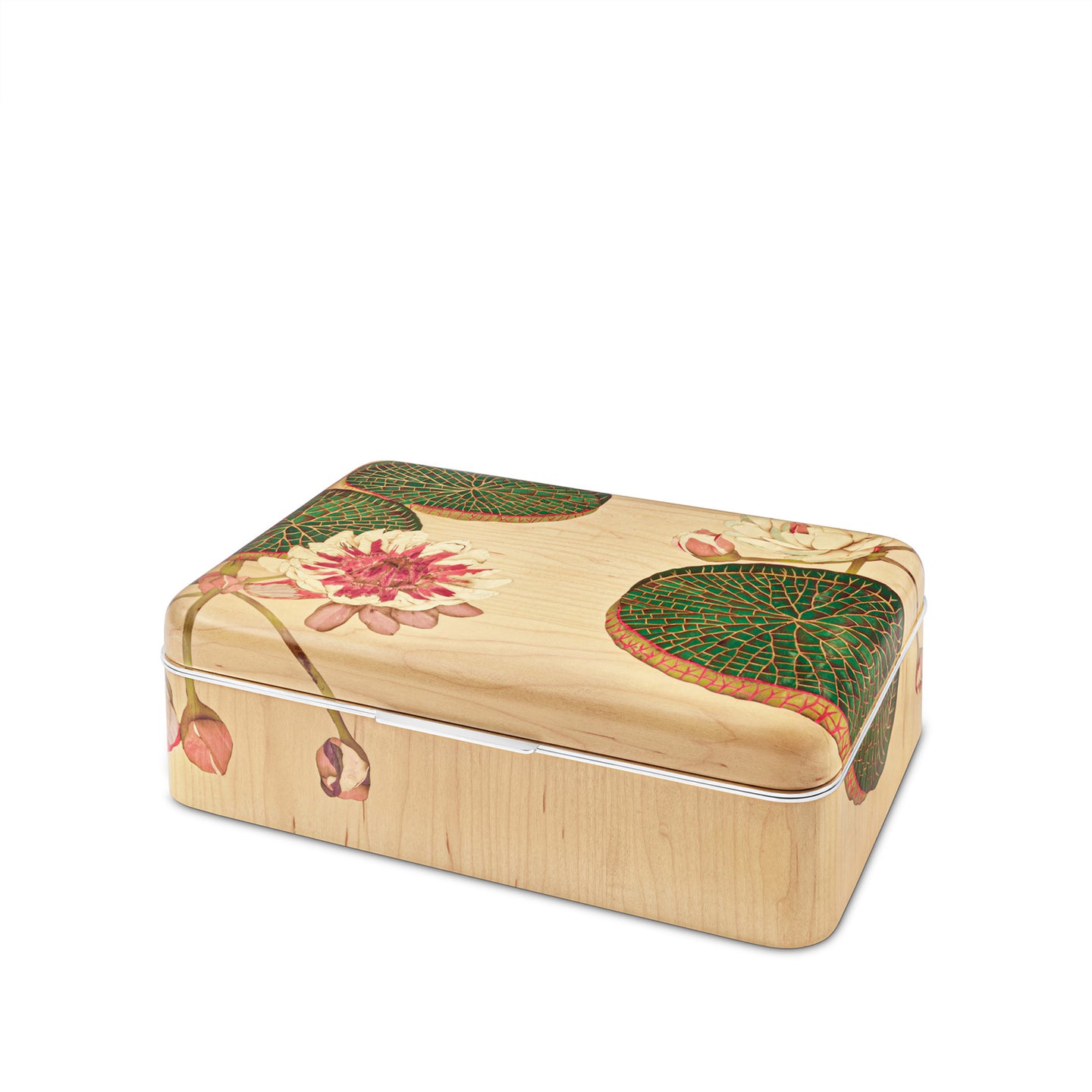 Waterlily Marquetry Box in Wood & Sterling Silver
