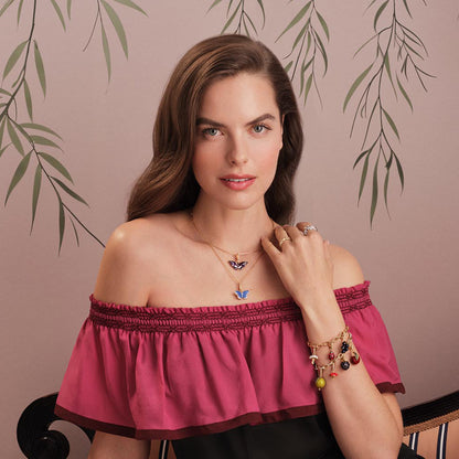 Woodland Gooseberry Charm in Enamelled 18ct Yellow Gold with Tsavorites