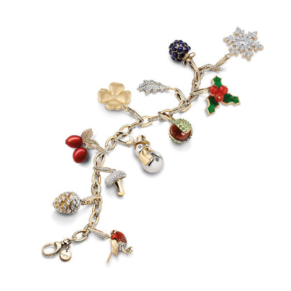 Woodland Robin Charm in 18ct Yellow Gold with Diamonds