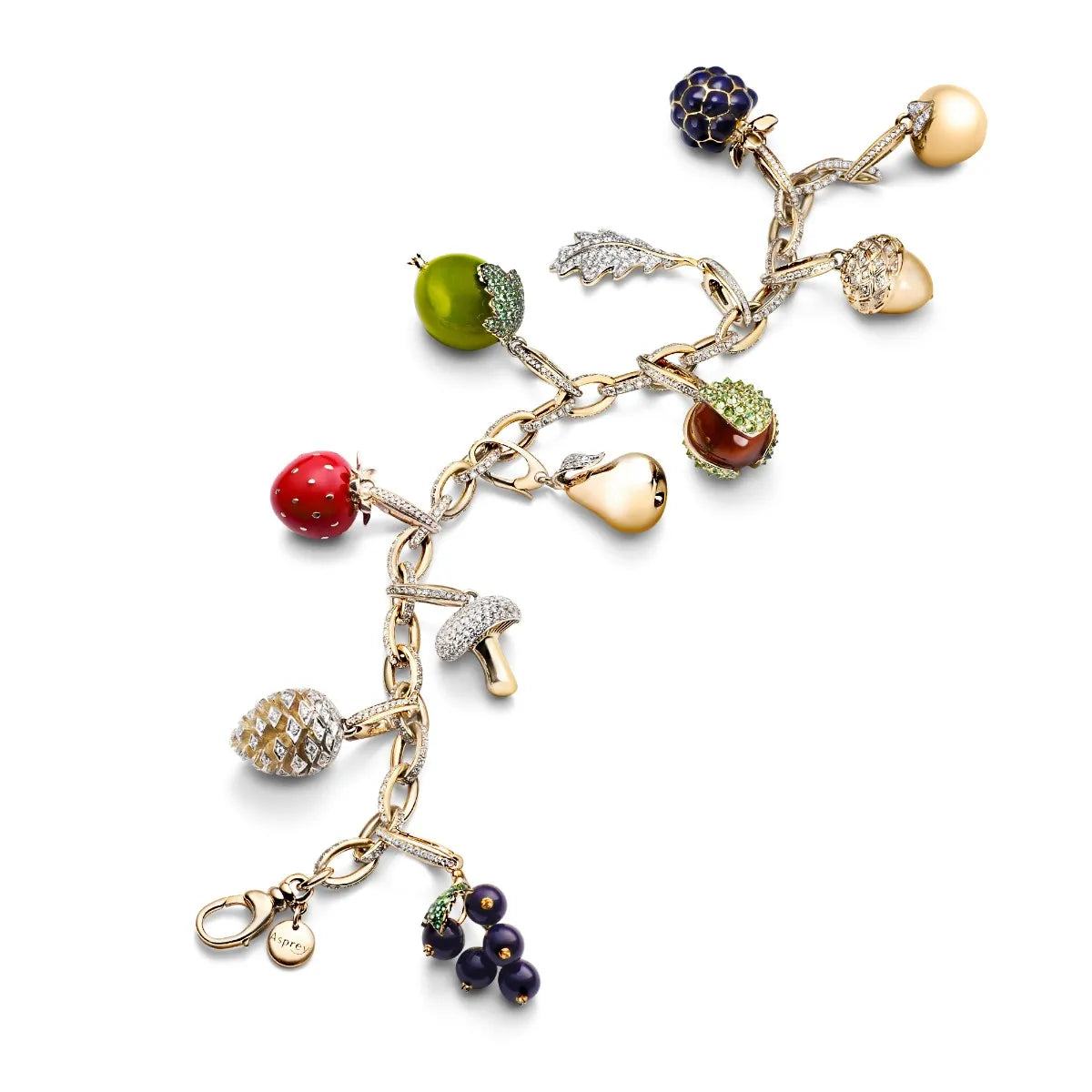 Woodland Strawberry Charm in Enamelled 18ct Yellow Gold with Diamonds