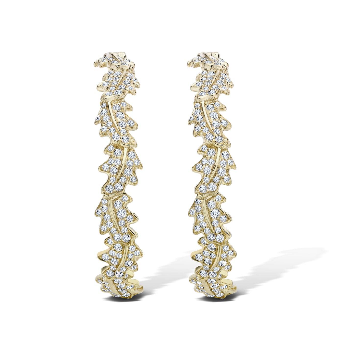 Woodland Oak Leaf Hoop Earrings in 18ct Yellow Gold with Diamonds