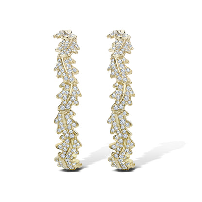 Woodland Oak Leaf Hoop Earrings in 18ct Yellow Gold with Diamonds
