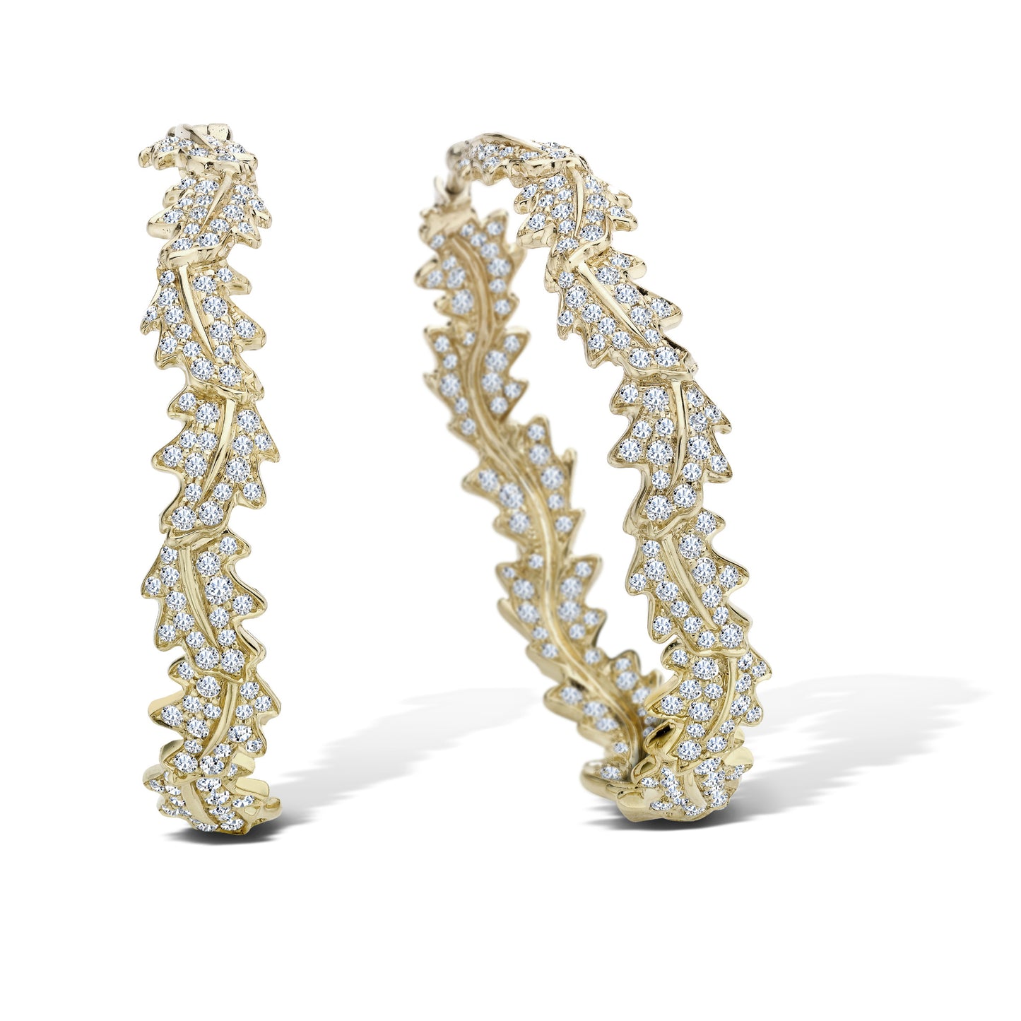 Woodland Oak Leaf Hoop Earrings in 18ct Yellow Gold with Diamonds