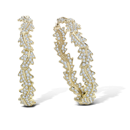 Woodland Oak Leaf Hoop Earrings in 18ct Yellow Gold with Diamonds