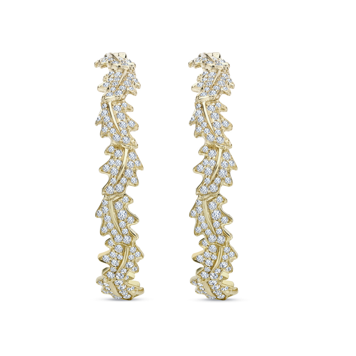 Woodland Oak Leaf Hoop Earrings in 18ct Yellow Gold with Diamonds