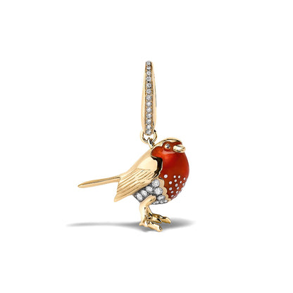 Woodland Robin Charm in 18ct Yellow Gold with Diamonds