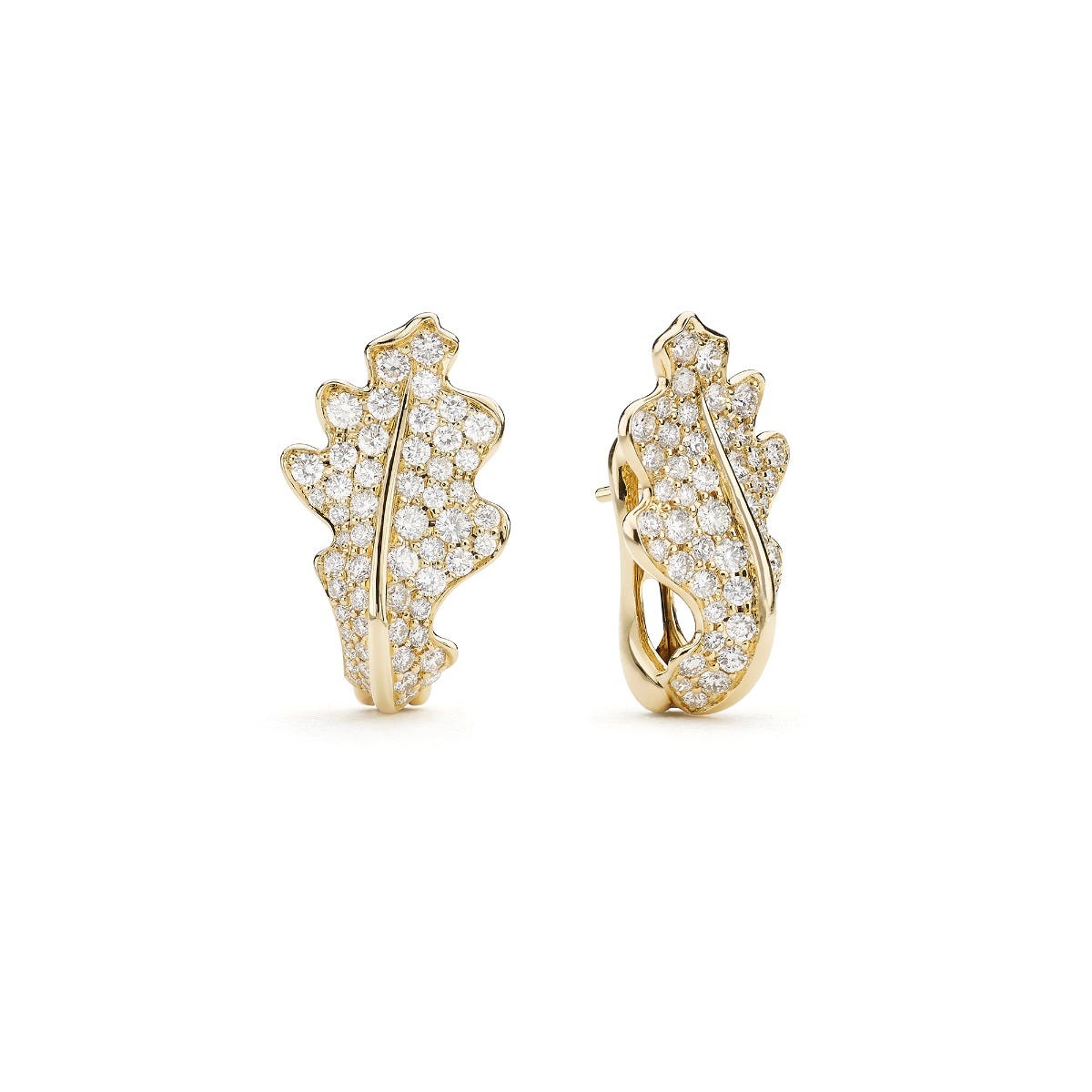 Woodland Single Oak Leaf Earrings in 18ct Yellow Gold with Diamonds