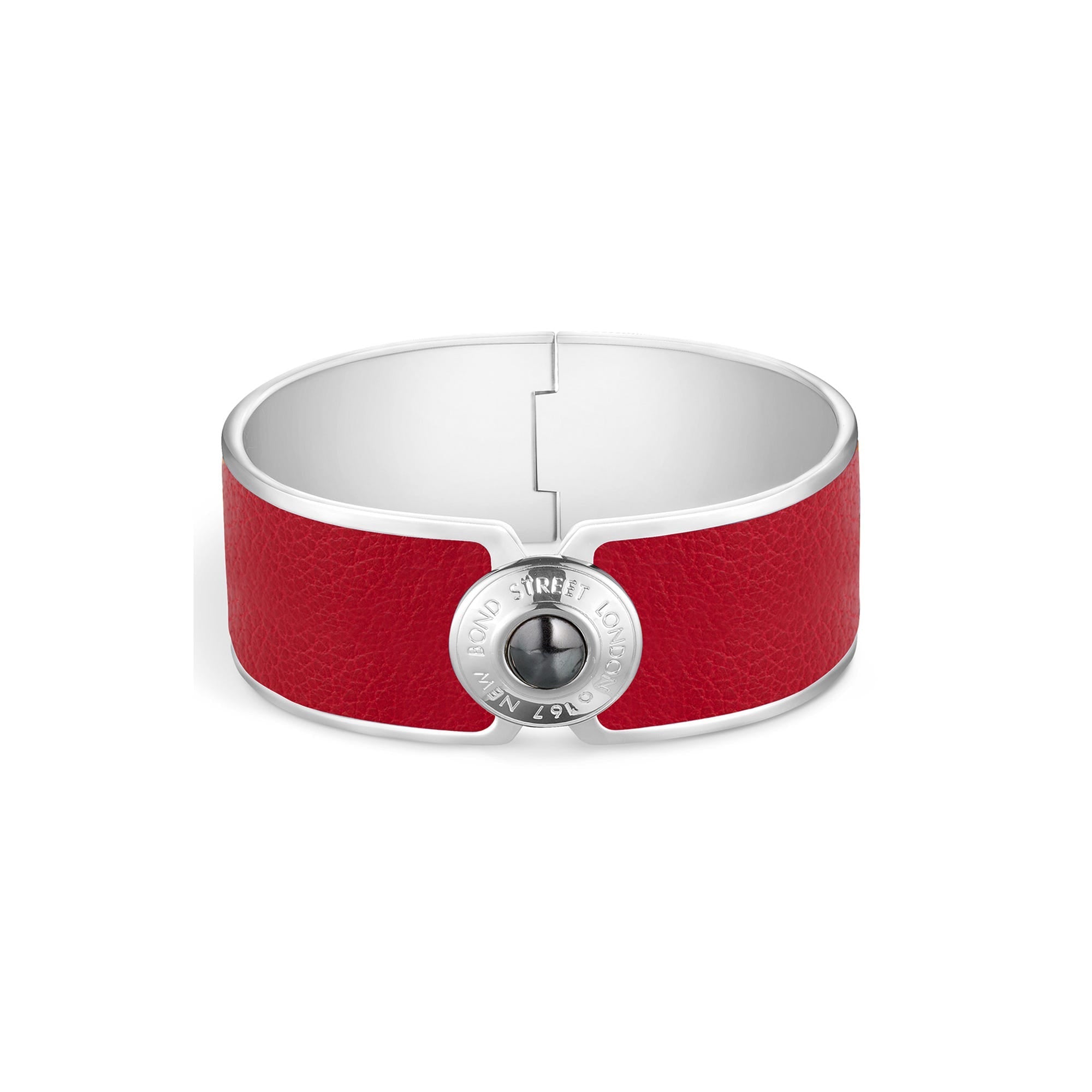 Buttonless Cuff Bond Street Wide Button Cuff in Pebble Grain Leather with Palladium Fi ...